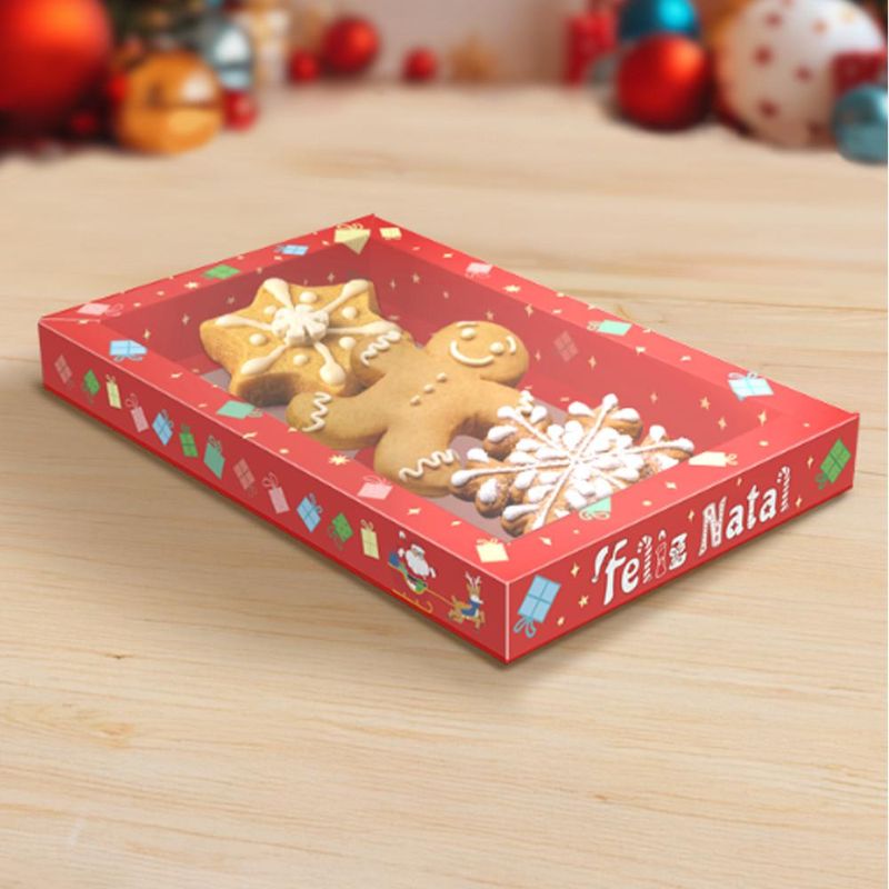 Caixa Moldura com Tampa Transparente para 3 Biscoitos Natal Divertido 23x15x2.5cm C6255 Ideia (01 unidade)