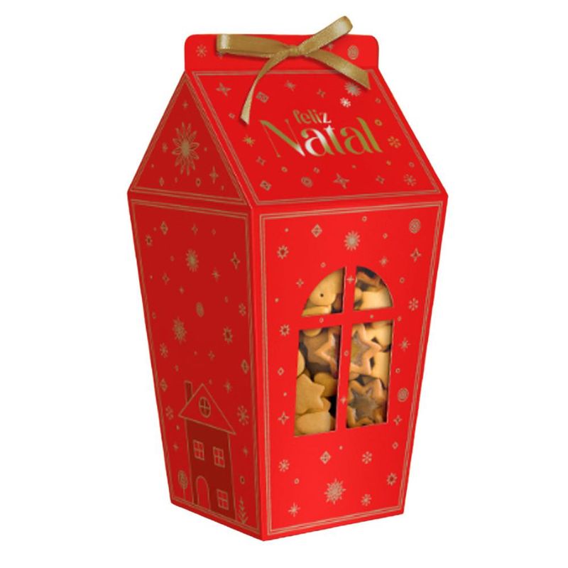 Caixa Milk com Visor Janela e Fita Brilhos de Natal 9.5x9.5x18cm C6221 Ideia (01 unidade)