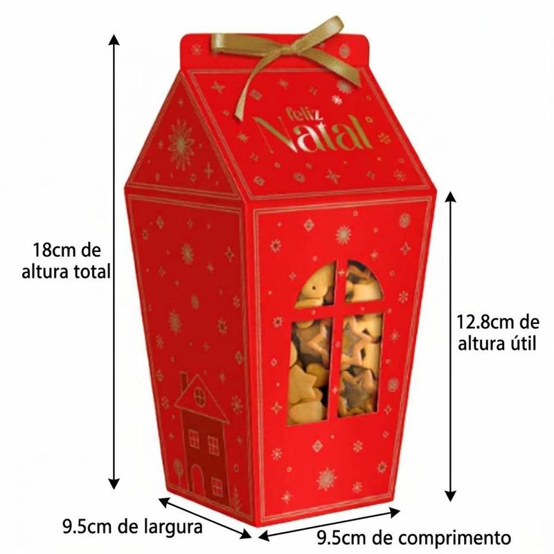 Caixa Milk com Visor Janela e Fita Brilhos de Natal 9.5x9.5x18cm C6221 Ideia (01 unidade)
