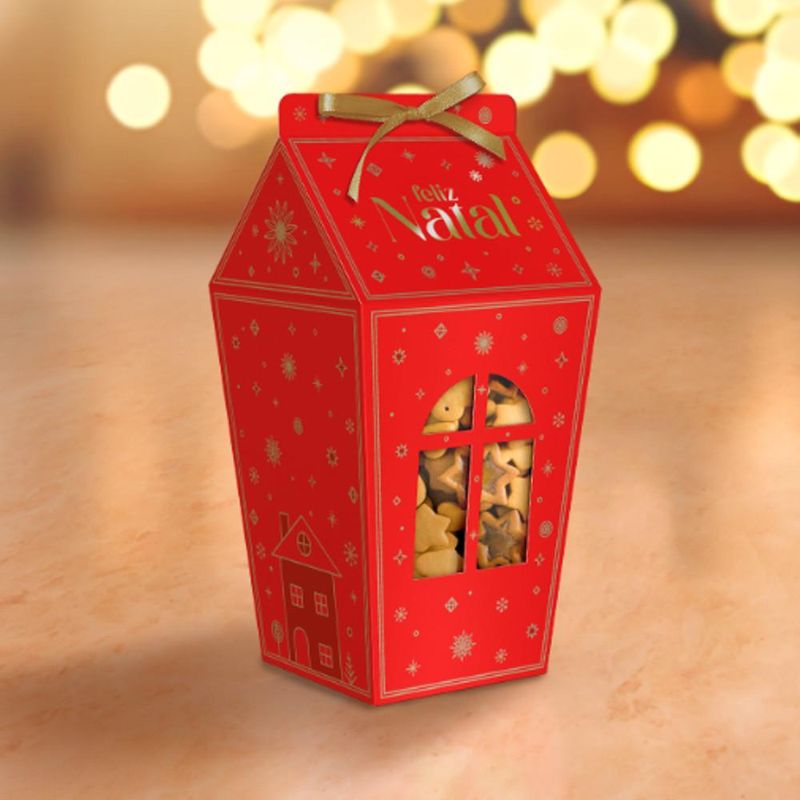 Caixa Milk com Visor Janela e Fita Brilhos de Natal 9.5x9.5x18cm C6221 Ideia (01 unidade)
