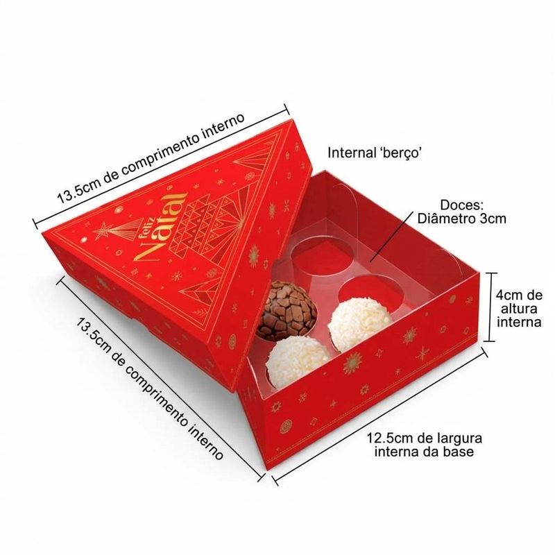 Caixa Árvore 3 Doces Brilhos de Natal 13.5x13.5x4cm C6212 Ideia (01 unidade)