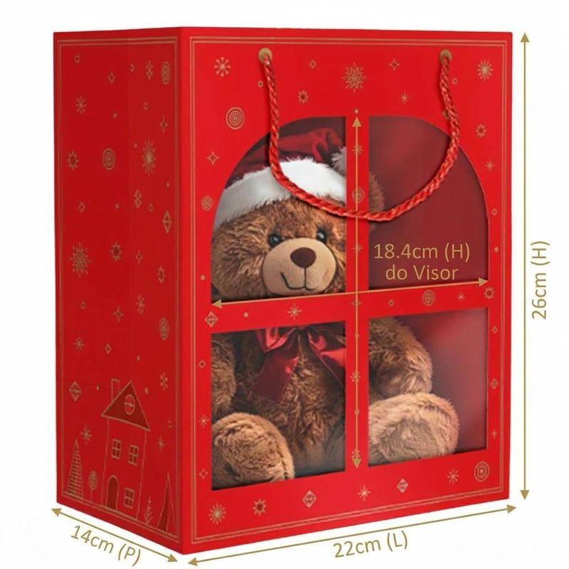 Sacola com Visor Janela Brilhos de Natal 22x14x26cm C6231 Ideia (01 unidade)