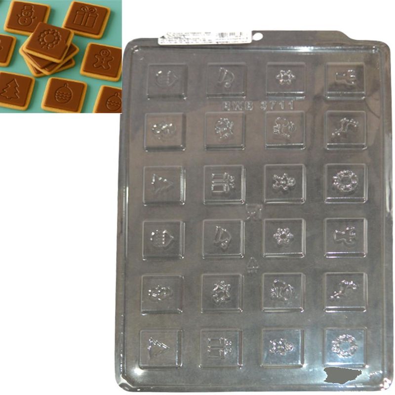Forma de Acetato Simples Semiprofissional Tabletinho Quadrado Natal C/ 24 Cavidades 6gr Ref. 3711 BWB (01 unidade)