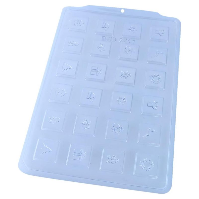 Forma de Acetato Simples Semiprofissional Tabletinho Quadrado Natal C/ 24 Cavidades 6gr Ref. 3711 BWB (01 unidade)