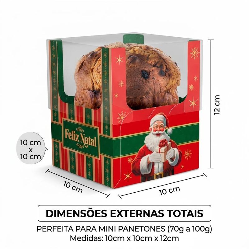 Caixa Encanto Mini Panetone Feliz Natal 70 a 100g 10x10x12cm C6157 Ideia (01 unidade)