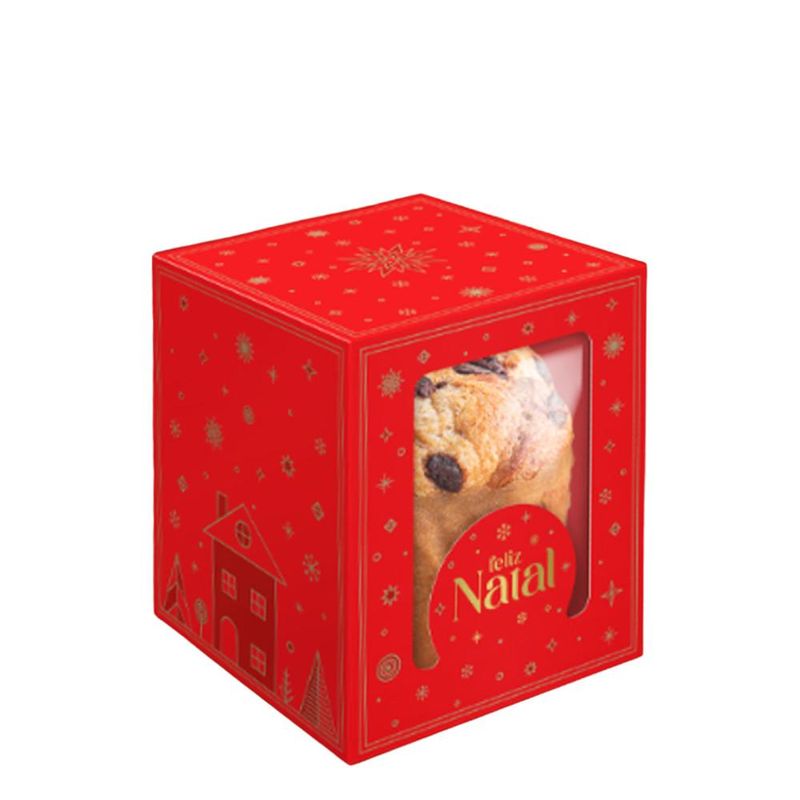 Caixa Classic com Visor Mini Panetone Brilhos de Natal 70 a 100g 10x10x12cm C6203 Ideia (01 unidade)