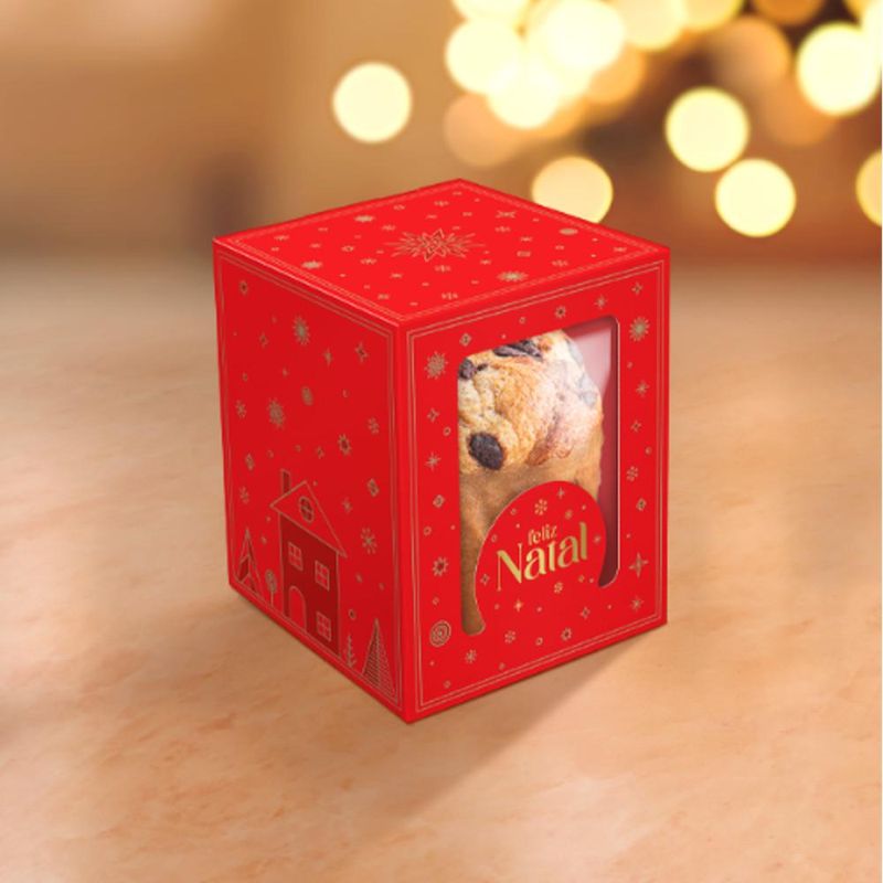 Caixa Classic com Visor Mini Panetone Brilhos de Natal 70 a 100g 10x10x12cm C6203 Ideia (01 unidade)