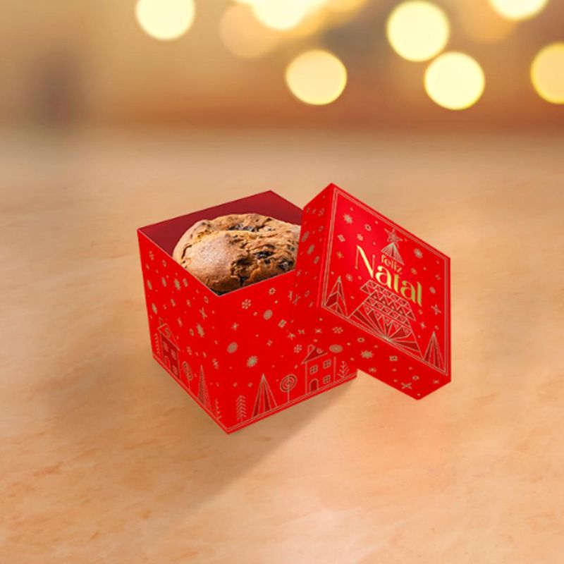 Caixa Cubo com Tampa Brilho Natal para Panetones de 70 a 100g C6210 Ideia (01 unidade)