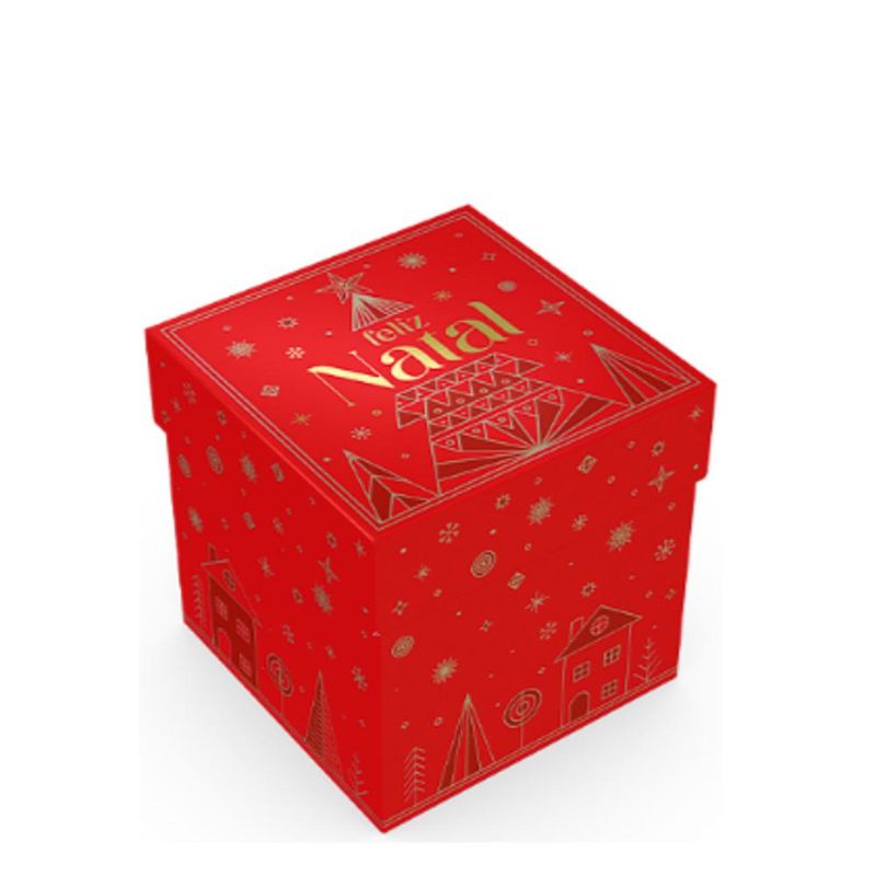 Caixa Cubo com Tampa Brilho Natal para Panetones de 70 a 100g C6210 Ideia (01 unidade)