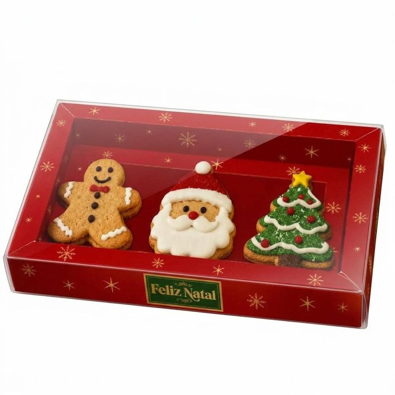 Caixa Moldura 3 Biscoitos Feliz Natal 23x15x2.5cm C6177 Ideia (01 unidade)