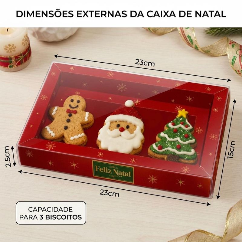 Caixa Moldura 3 Biscoitos Feliz Natal 23x15x2.5cm C6177 Ideia (01 unidade)