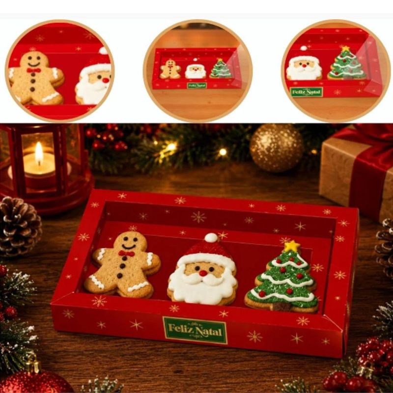 Caixa Moldura 3 Biscoitos Feliz Natal 23x15x2.5cm C6177 Ideia (01 unidade)