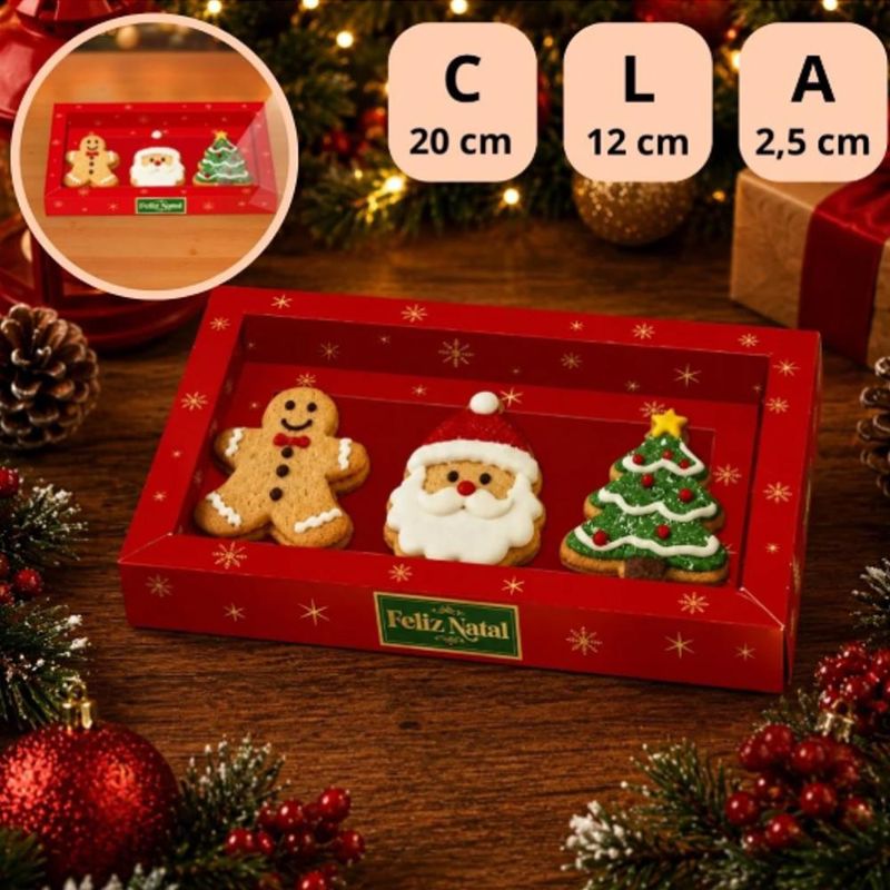 Caixa Moldura 3 Biscoitos Feliz Natal 23x15x2.5cm C6177 Ideia (01 unidade)