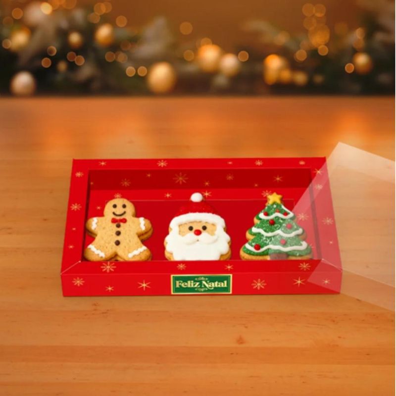 Caixa Moldura 3 Biscoitos Feliz Natal 23x15x2.5cm C6177 Ideia (01 unidade)