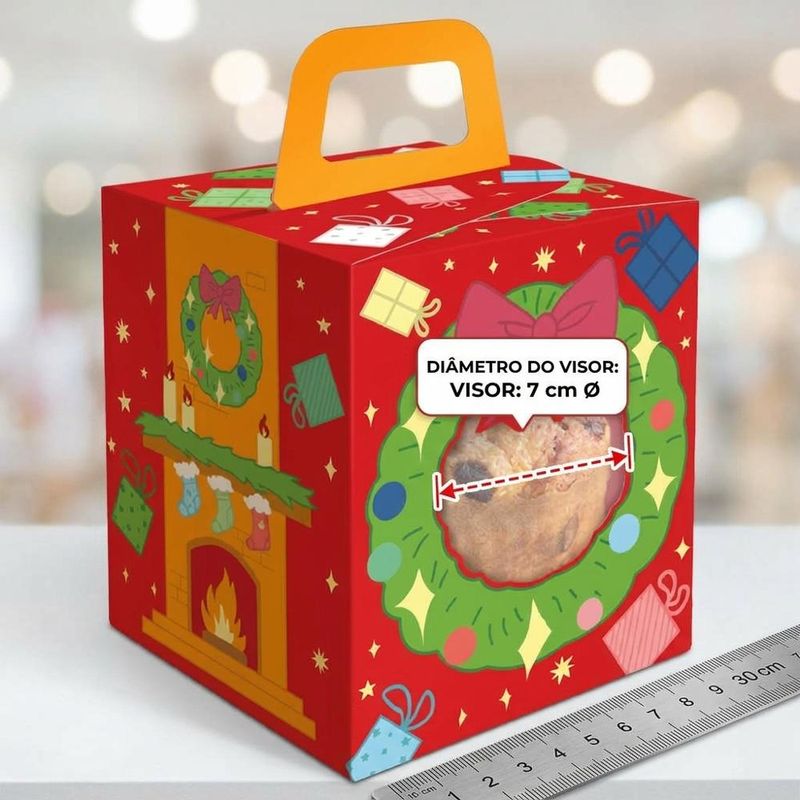 Caixa Soft com Visor Panetone até 300gr Natal Divertido 13.5x13.5x16cm C6241 Ideia (01 unidade)