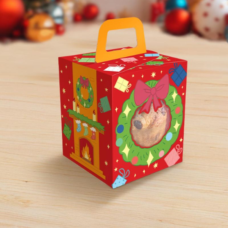 Caixa Soft com Visor Panetone até 300gr Natal Divertido 13.5x13.5x16cm C6241 Ideia (01 unidade)