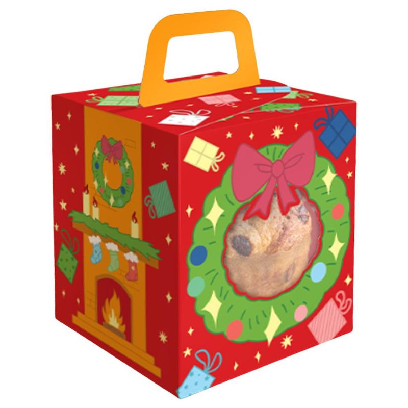 Caixa Soft com Visor Panetone até 300gr Natal Divertido 13.5x13.5x16cm C6241 Ideia (01 unidade)