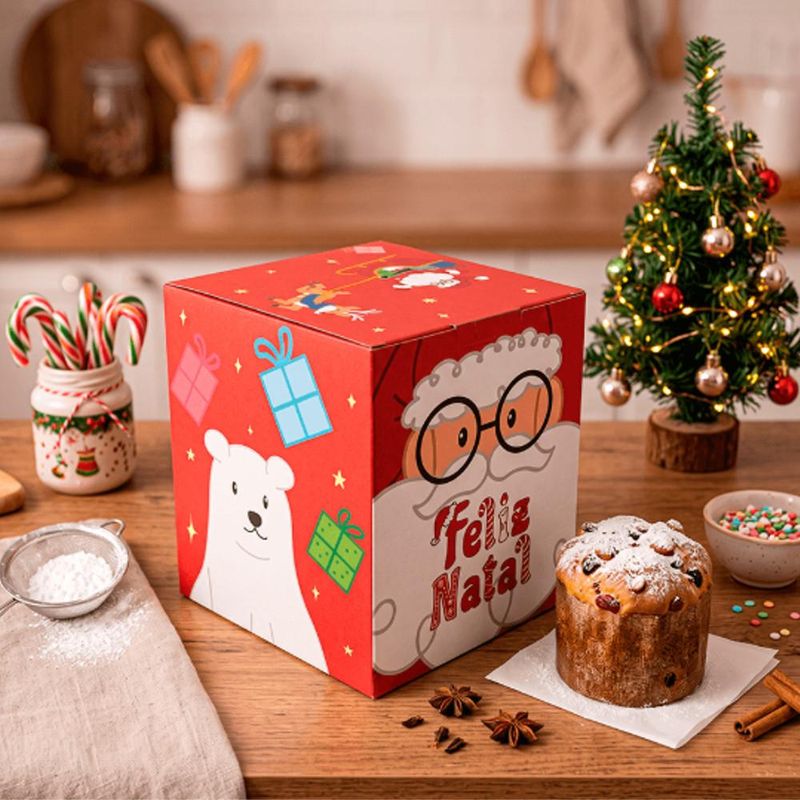 Caixa Classic com Visor Panetone Natal Divertido 15x15x17cm C6239 Ideia (01 unidade)