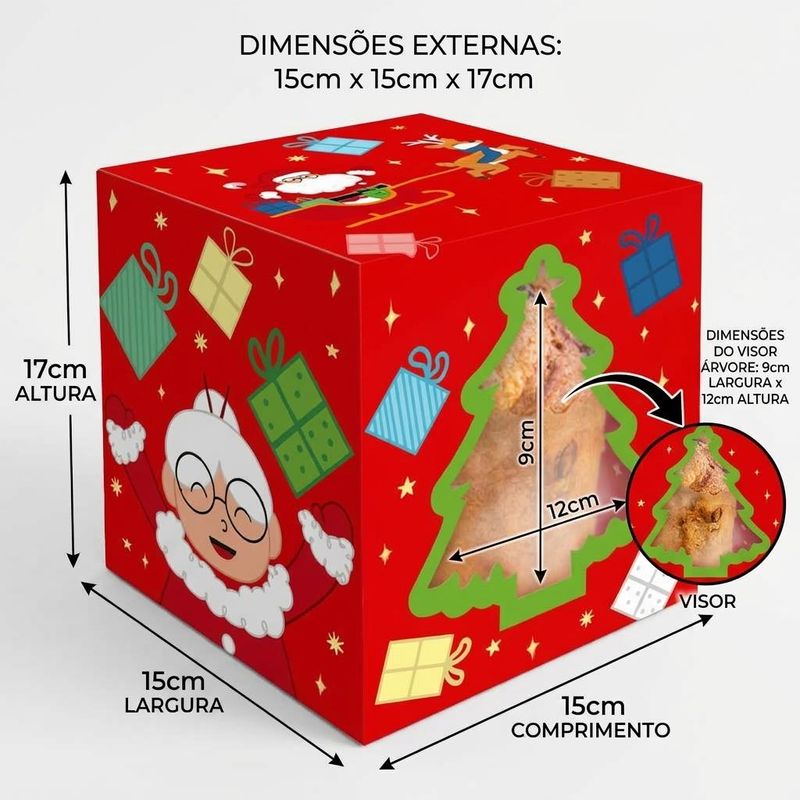 Caixa Classic com Visor Panetone Natal Divertido 15x15x17cm C6239 Ideia (01 unidade)
