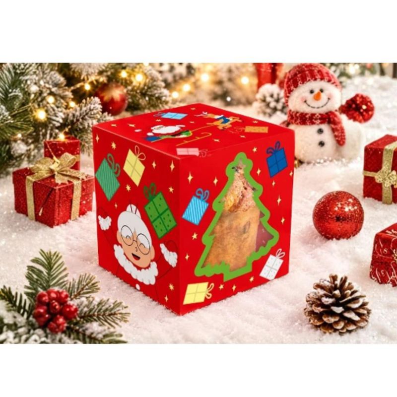 Caixa Classic com Visor Panetone Natal Divertido 15x15x17cm C6239 Ideia (01 unidade)