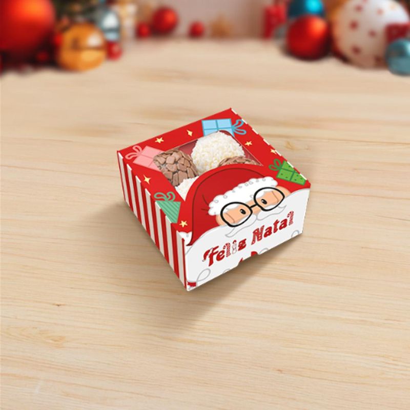 Caixa Practice com Visor para 4 Doces Natal Divertido 8x8x4cm C6247 ideia (01 unidade)