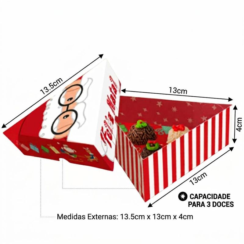 Caixa Árvore para 3 Doces Natal Divertido 13.5x13.5x4cm C6245 Ideia (01 unidade)
