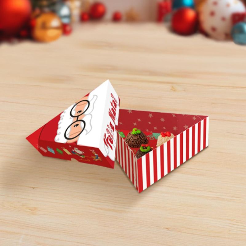 Caixa Árvore para 3 Doces Natal Divertido 13.5x13.5x4cm C6245 Ideia (01 unidade)