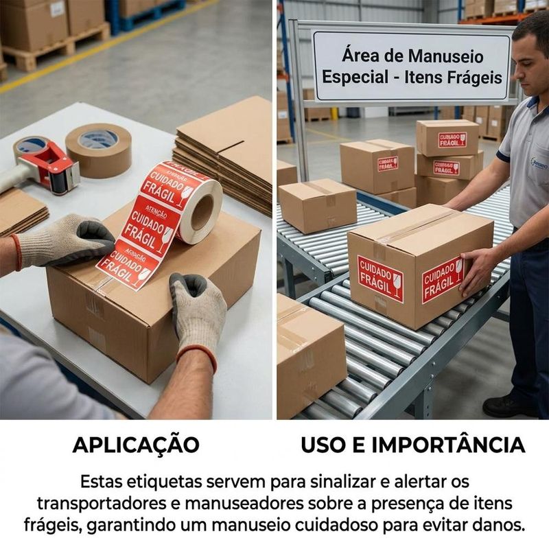 Etiqueta Adesiva de Papel Couchê Atenção Cuidado Frágil 60x40mm AS Etiquetas (500 etiquetas)