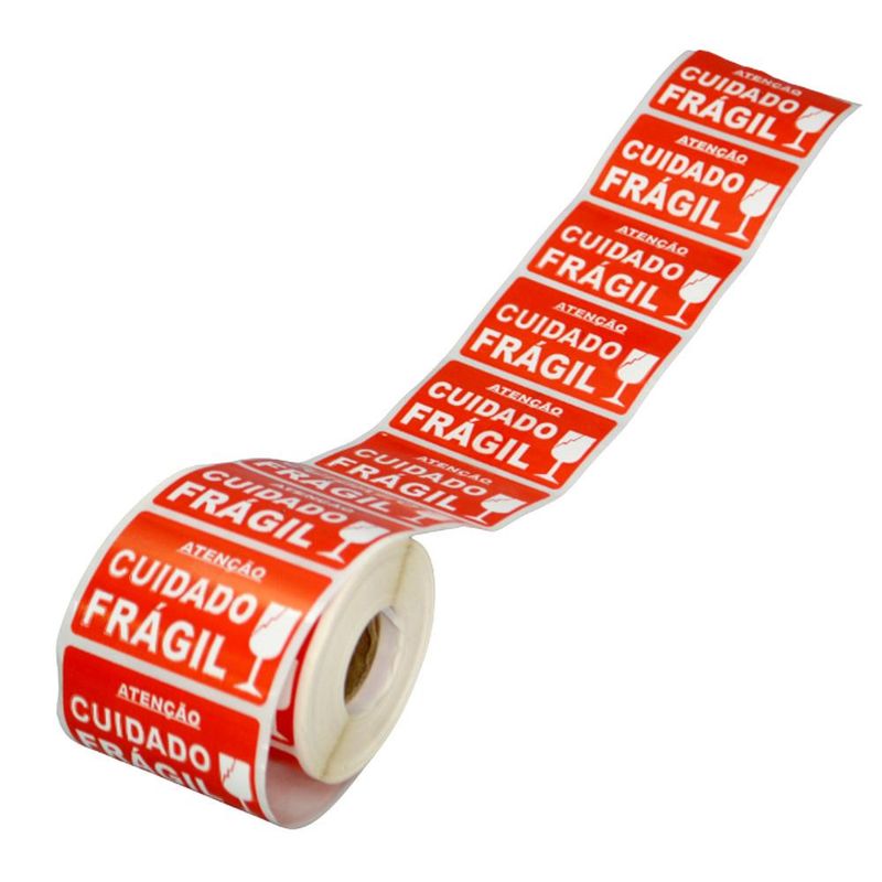 Etiqueta Adesiva de Papel Couchê Atenção Cuidado Frágil 60x40mm AS Etiquetas (500 etiquetas)