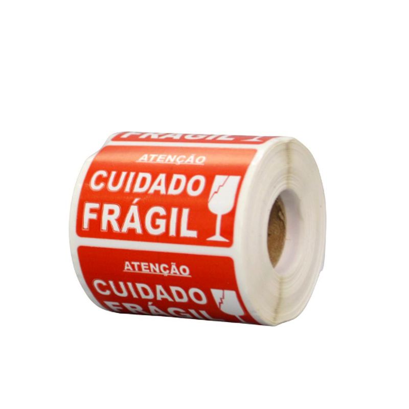 Etiqueta Adesiva de Papel Couchê Atenção Cuidado Frágil 60x40mm AS Etiquetas (500 etiquetas)